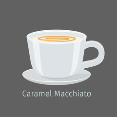  Porcelain Cup with Caramel Macchiato Flat Vector