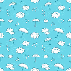Clouds and umbrella cartoon seamless pajama pattern for kids.