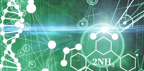 Composite image of dna helix structure against white background