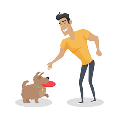 Playing with Pet Illustration in Flat Design.