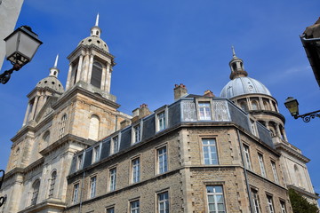 Fototapeta na wymiar A wide-angle view of the Basilica of Notre Dame in Boulogne sur Mer, Cote d'Opale, Pas de Calais, Hauts de France