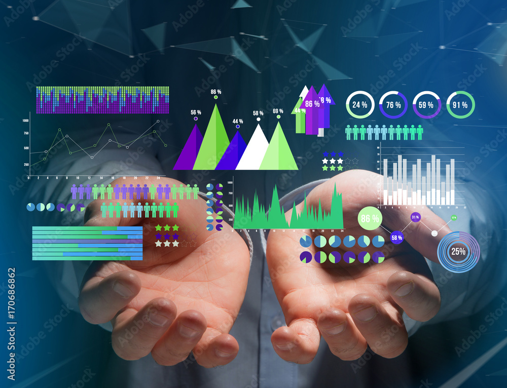 Poster business interface with chart graph and stats - business and financial concept