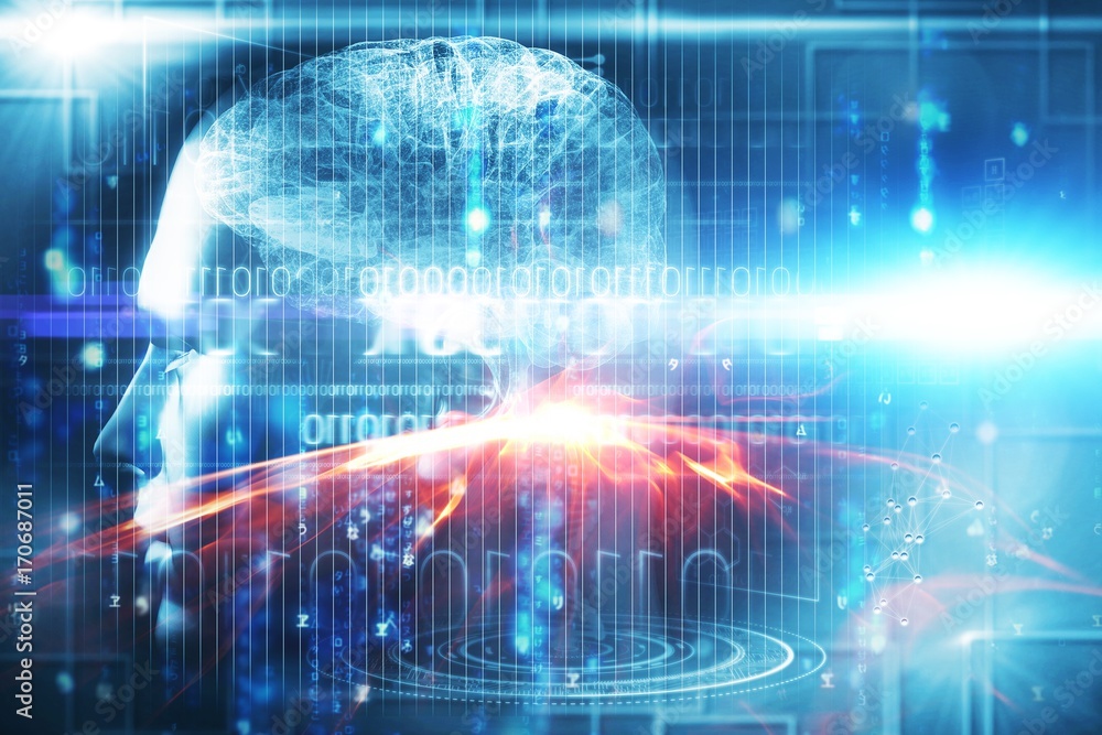 Poster composite image of digitally image of brain interface