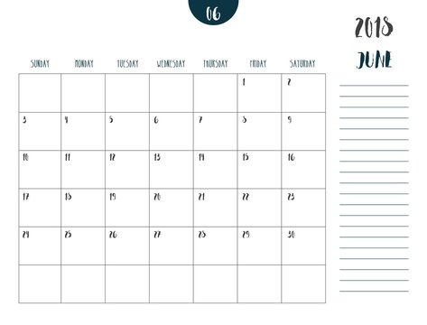 2018 Printable Calendar June