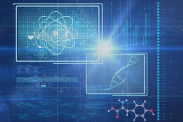Composite image of atom and dna helix interface