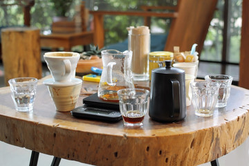 Drip Coffee and Glass Kits Coffee at a cafe in relax time.