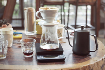 Drip Coffee Glass Kits in a Coffee shop cafe, drink.