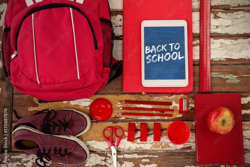 Poster composite image of graphic image of red back to school text