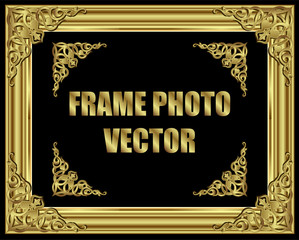 Vintage frame retro decoration corner template design.Gold photo frame with corner line floral for picture, Vector design decoration frame pattern style.frame floral border template illustration