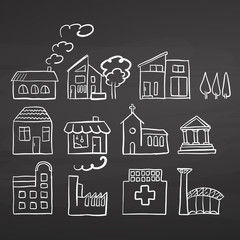 Fototapeta premium Various House sizes. Doodles on chalkboard.