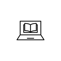 online book on laptop black line icon