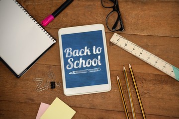 Composite image of back to school text over white background