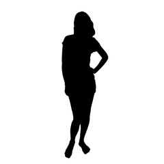 Silhouette of a barefoot girl standing in shorts and a t-shirt with hand on hip vector illustration