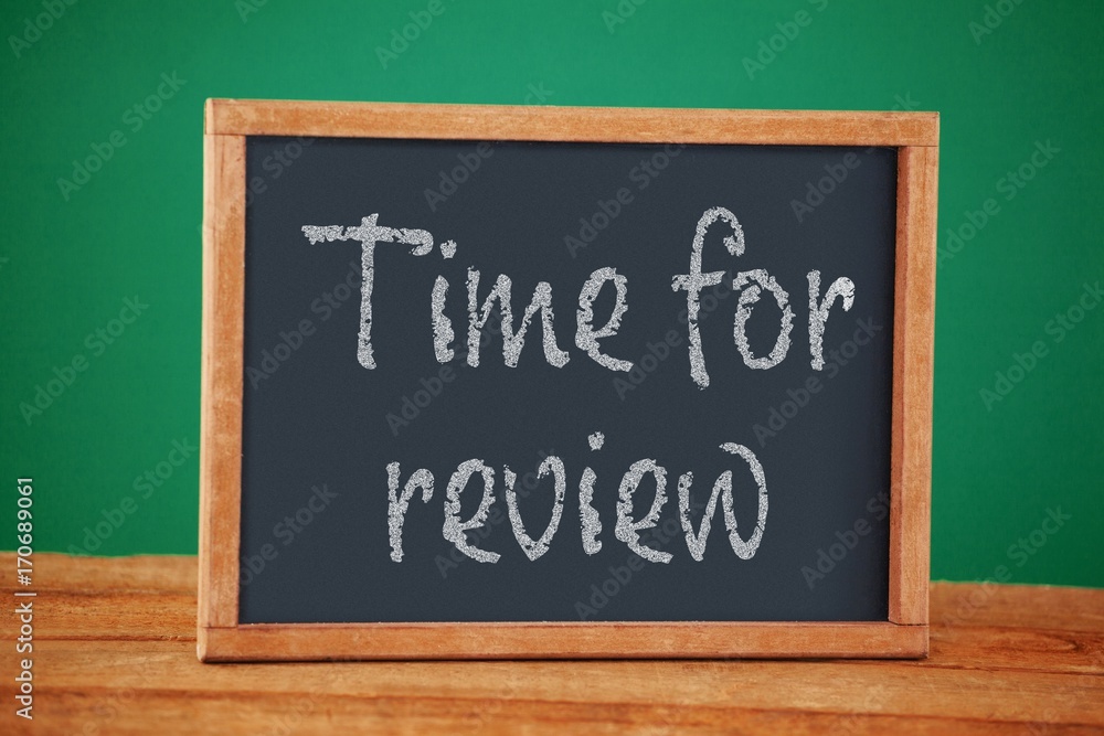 Poster composite image of time for review text on white background