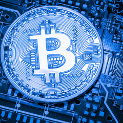 Abstract,Golden Bitcoin money on computer.