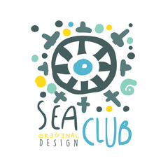 Fototapeta premium Sea club original logo design, summer travel and sport hand drawn colorful vector Illustration