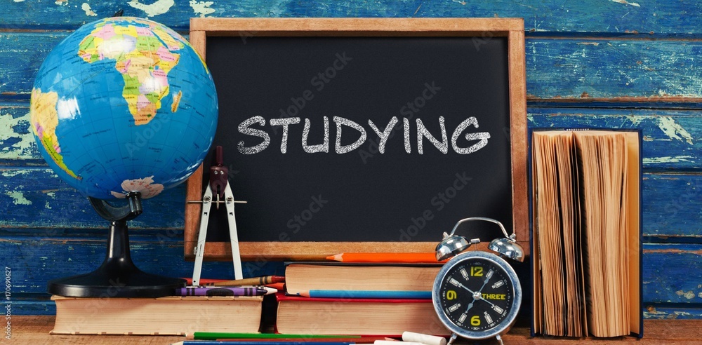 Poster composite image of studying text on white background