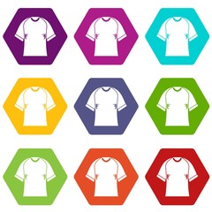 Raglan tshirt icon set color hexahedron