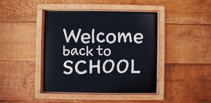 Composite image of welcome back to school text against white