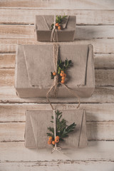 christmas gift boxes in row