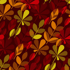 autumn leaf fall geometry modern motif in bright vivid color. vector illustration for surface design. seasonal cool leaves seamless pattern for fabric, wrapping paper