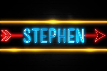 Stephen  - fluorescent Neon Sign on brickwall Front view
