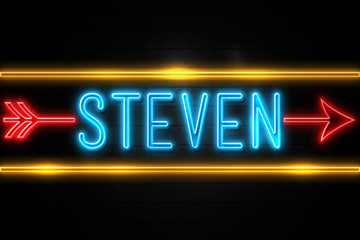 Steven  - fluorescent Neon Sign on brickwall Front view