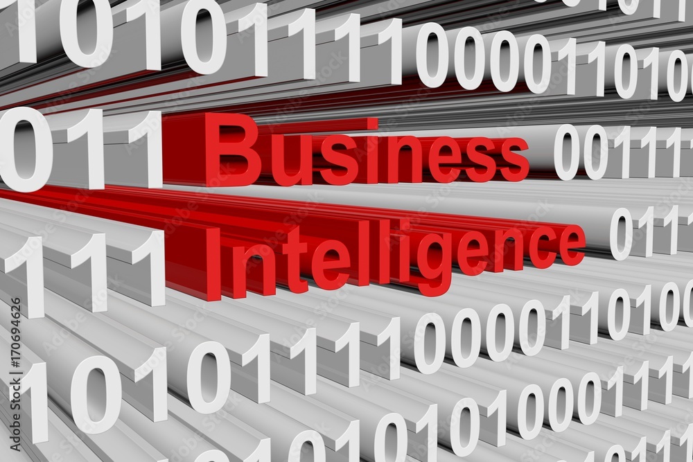 Aufkleber business intelligence in the form of binary code, 3d illustration