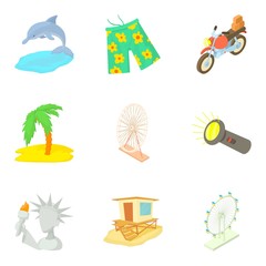 Shady enterprise icons set, cartoon style