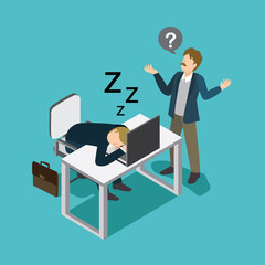 businessman slept in desk office in front of the manager