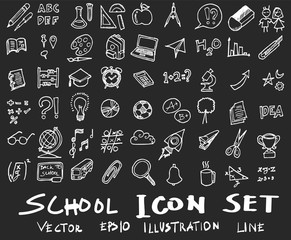 Freehand drawing school items . Back to School. Vector illustration. Set on chalkboard eps10