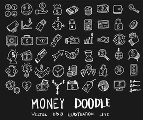 Money doodles sketch vector ink on chalkboard eps10