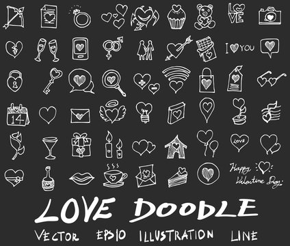 love doodle icon set isolated, vector illustration hand drawn on chalkboard eps10