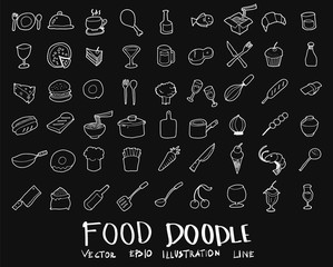 food doodle vector drawing set on chalkboard eps10