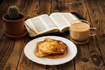bible and coffee breakfast with toast