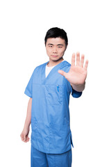 doctor showing stop sign