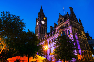 Illuminated Town Hall Manchester Night