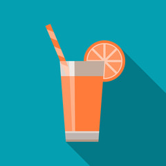 glass of fresh juice with a slice of orange and a straw