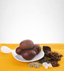 Tea egg or chinese tea egg on a background.