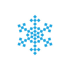 Snowflake icon. Blue silhouette snow flake sign, isolated on white background. Flat design. Symbol of winter, frozen, Christmas, New Year holiday. Graphic element decoration. Vector illustration