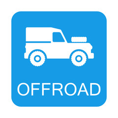 Icono plano OFFROAD con Land Rover en cuadrado azul