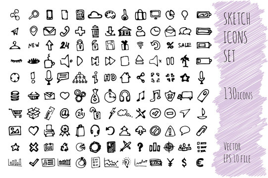 Hand draw doodle business icon set. collection of business icons, sketched elements