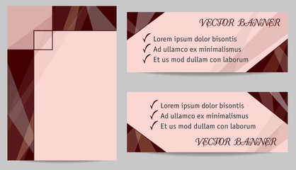 Set of layouts for cover (book, brochure, portfolio, annual report) and two banners. Geometric background with text place, technology templates, dark brown, chocolate colour. EPS10 vector illustration