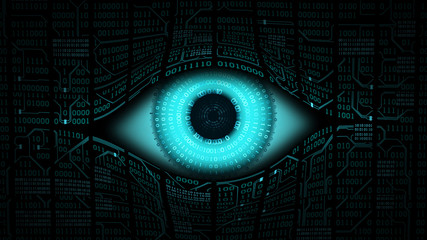 Big brother electronic eye concept, technologies for the global surveillance, security of computer systems and networks - obrazy, fototapety, plakaty