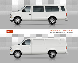 SUV cars vector mock-up for car branding and advertising. White vans on transparent background. Elements of corporate identity. All layers and groups well organized for easy editing and recolor.