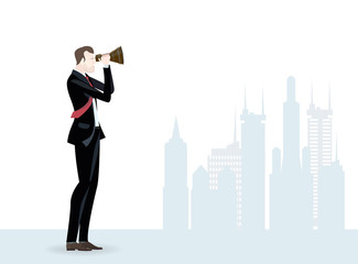 Businessmen in the City looking with the telescope for business opportunities. Business concept illustration