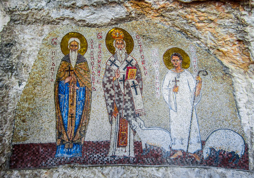 Mosaics in Ostrog monastery. Montenegro