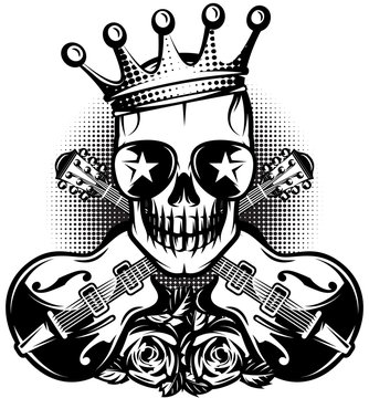Pattern with guitar, skull, crown for concert advertisement. The vector illustration