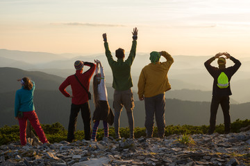 Happy friends during a travel in mountains