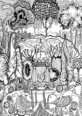 Beautiful fantastic garden illustration. Zentagle style, doodle